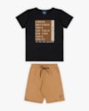 Conjunto Curto Infantil Masculino Estampa Destinos - Rei Rex - Preto-e8aa0e8a-824c-4386-927e-a9652a103ff4