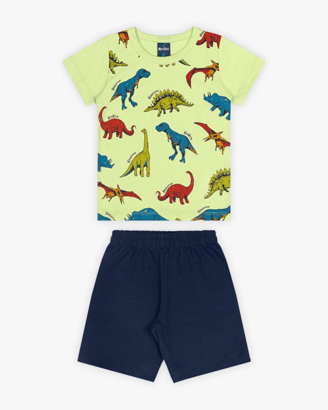 Conjunto Curto Infantil Masculino Estampa Dinossauros - ReiRex - Matcha-36aa59b1-34a8-4bf0-8bfc-6b86772e81c6
