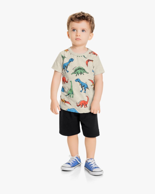 Conjunto Curto Infantil Masculino Estampa Dinossauros - ReiRex - Mescla