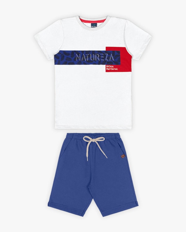 Conjunto Curto Infantil Masculino Estampa Folhagem - Rei Rex - Branco