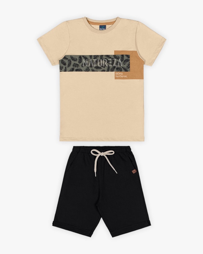 Conjunto Curto Infantil Masculino Estampa Folhagem - Rei Rex - Deserto-14559a57-b97a-41b9-ba98-eb66e1bc05c3