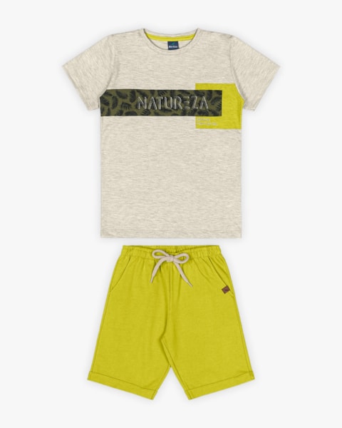 Conjunto Curto Infantil Masculino Estampa Folhagem - Rei Rex - Mescla