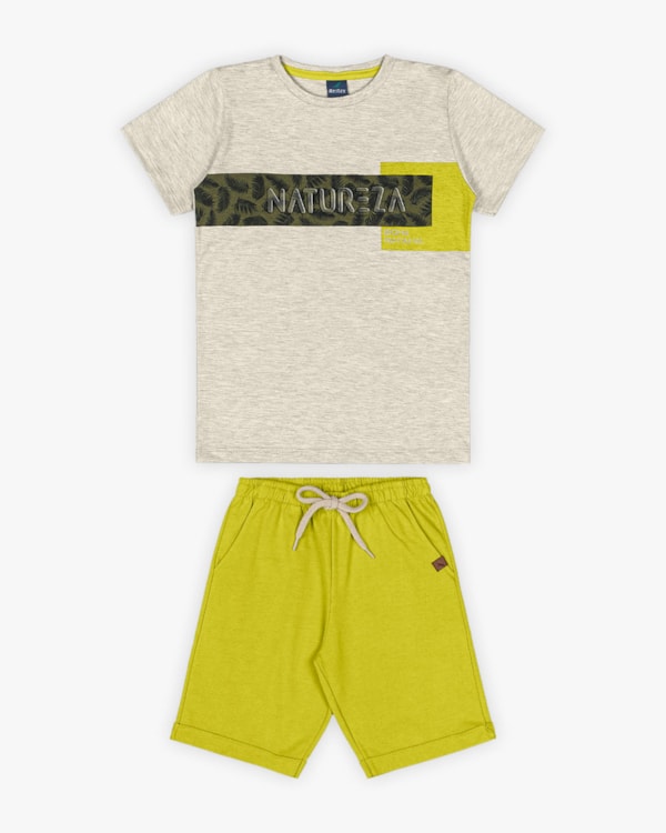 Conjunto Curto Infantil Masculino Estampa Folhagem - Rei Rex - Mescla