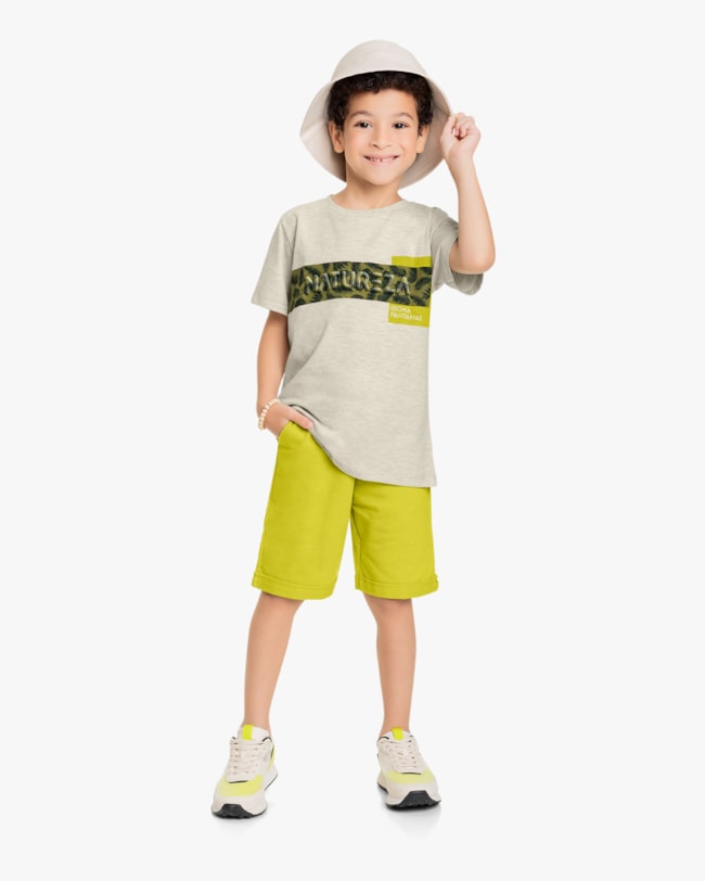 Conjunto Curto Infantil Masculino Estampa Folhagem - Rei Rex - Mescla-bf145981-320e-497c-802d-50a1bb352467