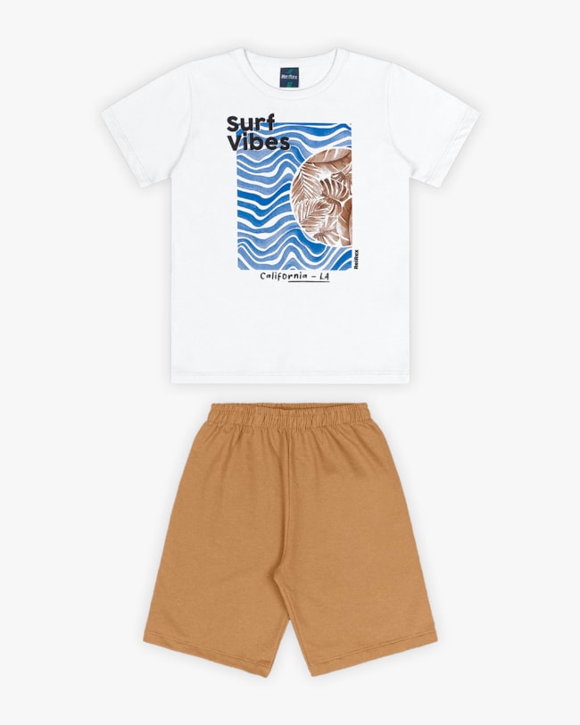 Conjunto Curto Infantil Masculino Estampa Ondas de Surf - Rei Rex - Branco-72135b4c-f8e7-465b-a865-4a3d5b6000ef