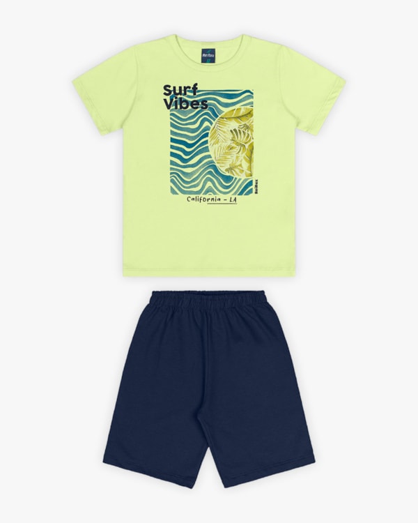Conjunto Curto Infantil Masculino Estampa Ondas de Surf- Rei Rex - Matcha