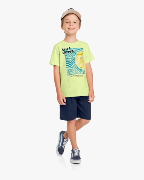 Conjunto Curto Infantil Masculino Estampa Ondas de Surf- Rei Rex - Matcha