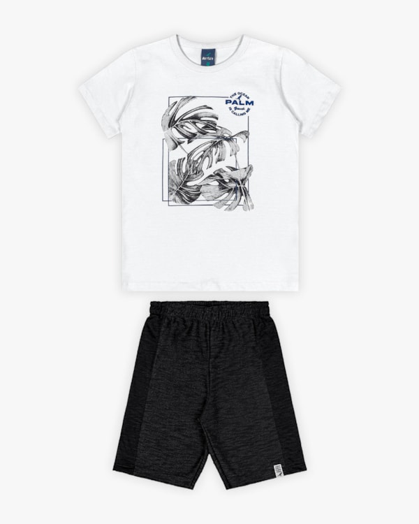 Conjunto Curto Infantil Masculino Estampa Palmeiras- Rei Rex - Branco