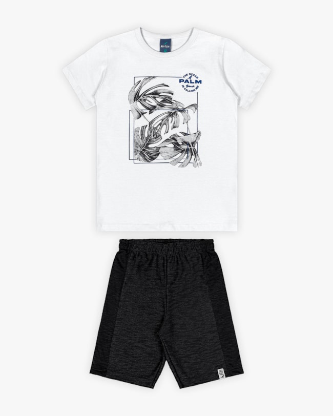 Conjunto Curto Infantil Masculino Estampa Palmeiras- Rei Rex - Branco-d988abb6-5efb-4da2-ba90-923a126b1c82