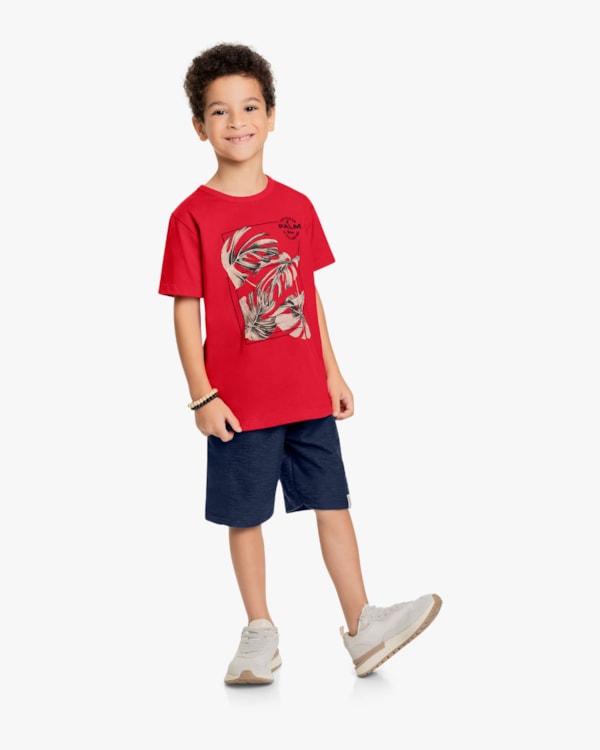 Conjunto Curto Infantil Masculino Estampa Palmeiras- Rei Rex -Tomato