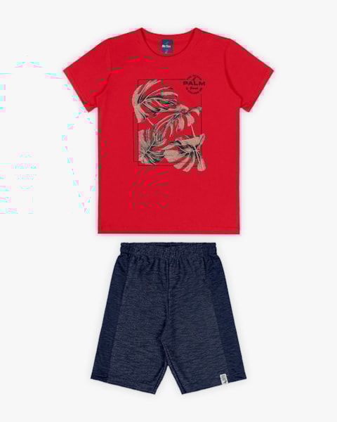 Conjunto Curto Infantil Masculino Estampa Palmeiras- Rei Rex -Tomato