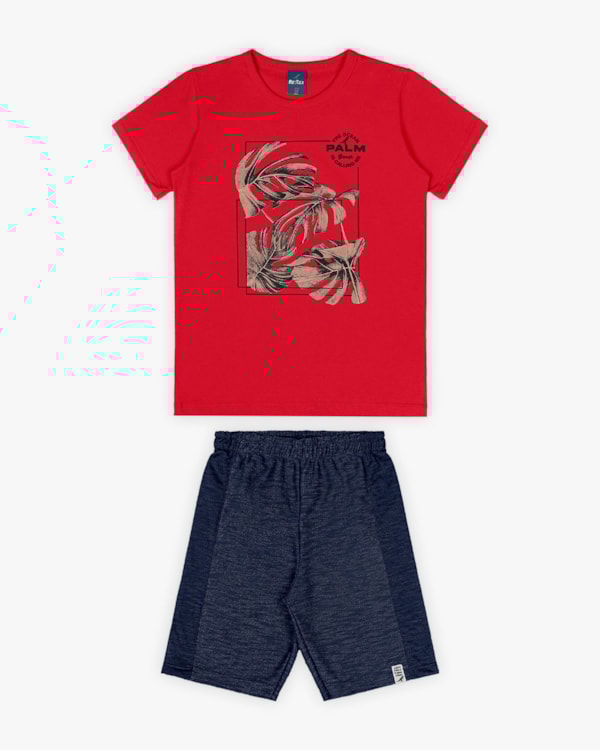 Conjunto Curto Infantil Masculino Estampa Palmeiras- Rei Rex -Tomato