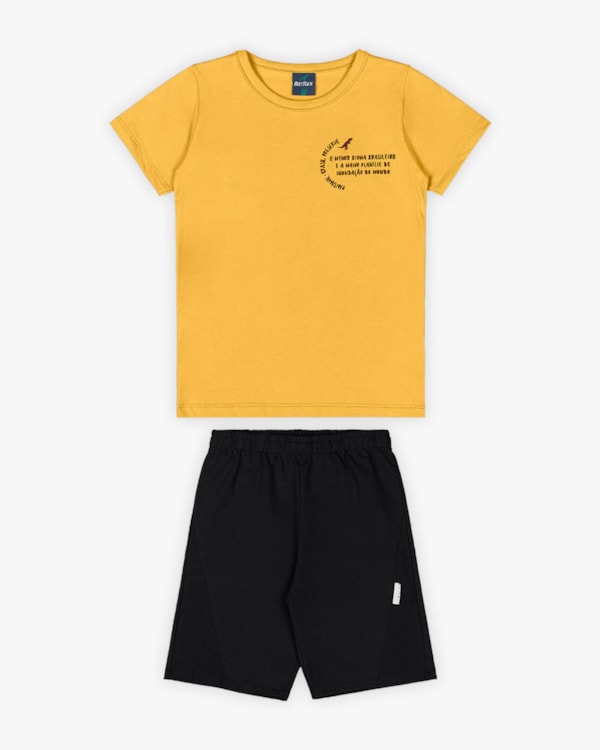 Conjunto Curto Infantil Masculino Estampa Pantanal - Rei Rex - Mostarda