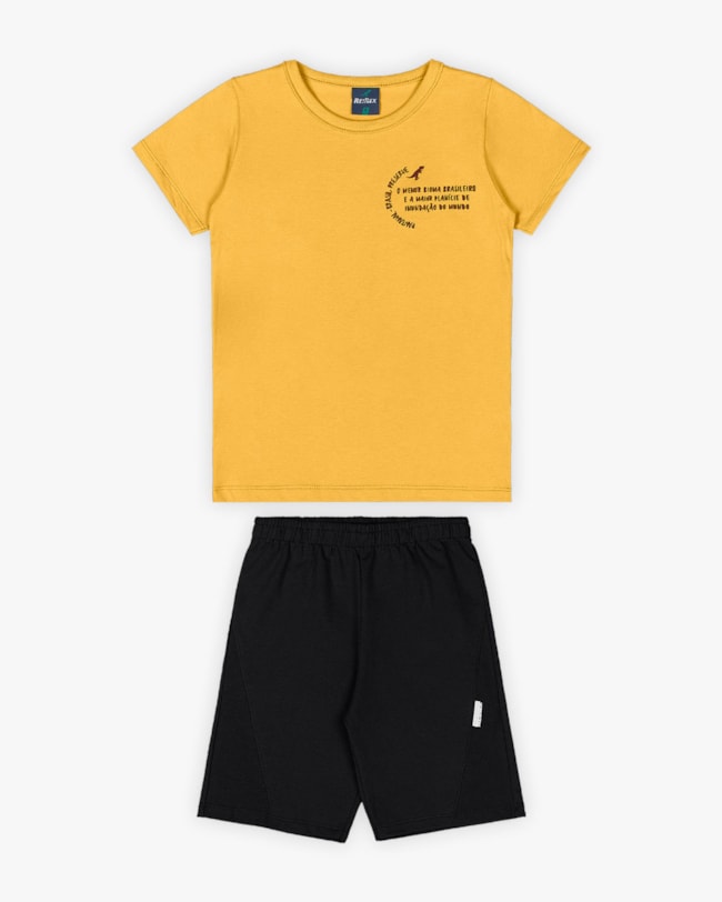 Conjunto Curto Infantil Masculino Estampa Pantanal - Rei Rex - Mostarda-662a1888-2a87-4bd2-bb84-e06b2638d37a