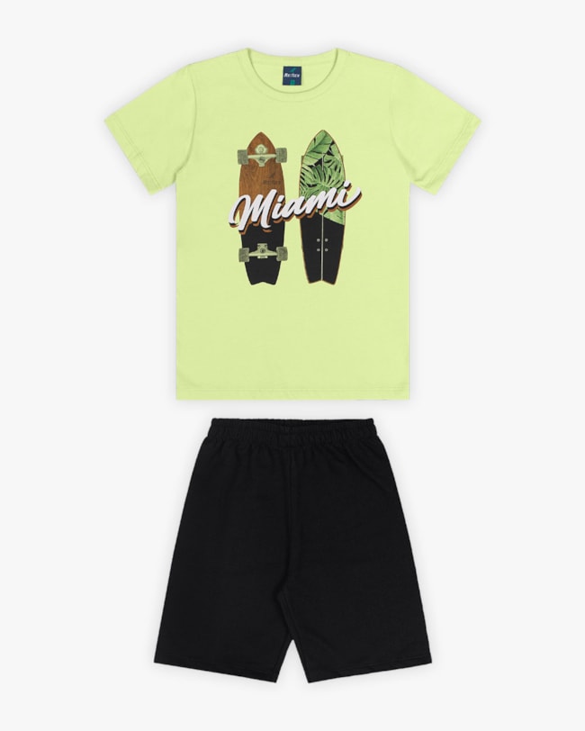 Conjunto Curto Infantil Masculino Estampa Skate - ReiRex - Matcha-30dd1ee0-2ee1-4fba-8974-4e6c580b67b8