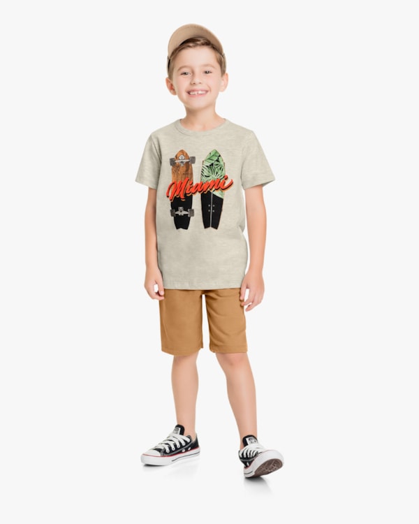 Conjunto Curto Infantil Masculino Estampa Skate - ReiRex - Mescla