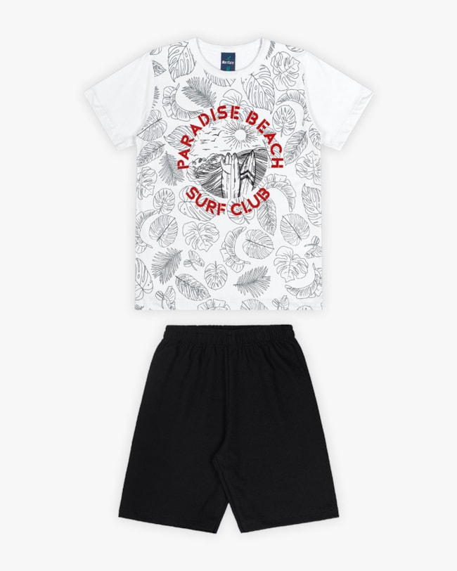 Conjunto Curto Infantil Masculino Estampa Surf - ReiRex - Branco-ede7e67b-a23d-4d34-84b4-ae169c1031e9