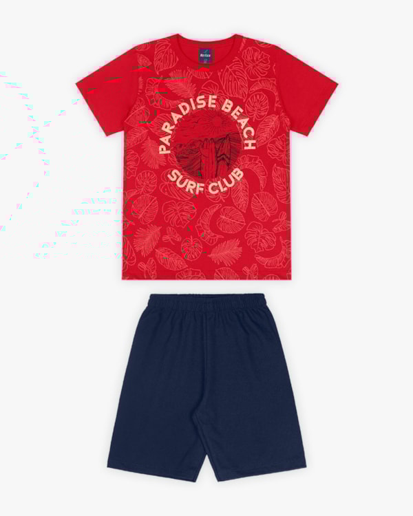 Conjunto Curto Infantil Masculino Estampa Surf - ReiRex - Tomato