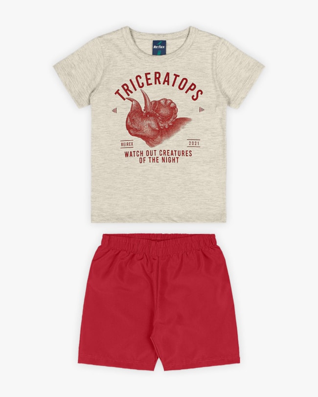 Conjunto Curto Infantil Masculino Estampa Triceratops - ReiRex - Mescla-e6de5d30-8fdf-4ea1-9f51-b2675950ab98
