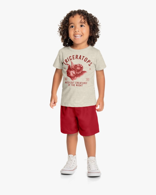 Conjunto Curto Infantil Masculino Estampa Triceratops - ReiRex - Mescla-290d9204-1e3f-44dc-bde7-5c46fc4a2871