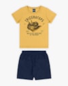 Conjunto Curto Infantil Masculino Estampa Triceratops - ReiRex - Mostarda-3da1b667-e7ab-486e-ad8a-ebb14896111a