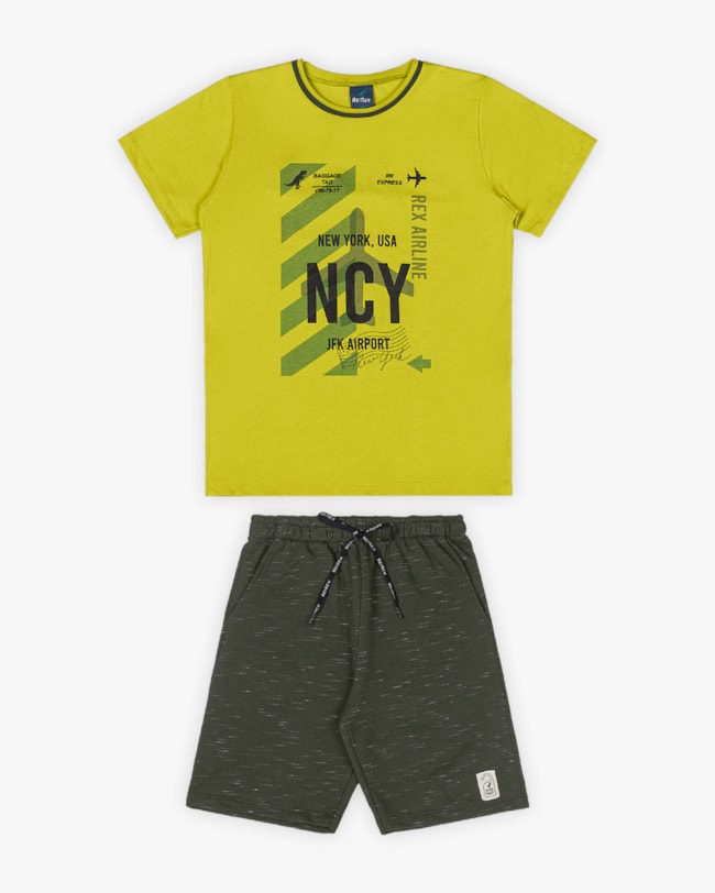 Conjunto Curto Infantil Masculino Estampa Viagem - ReiRex - Aspargo-1d9e0bf8-edcc-4113-a6b9-d3a49ea04327