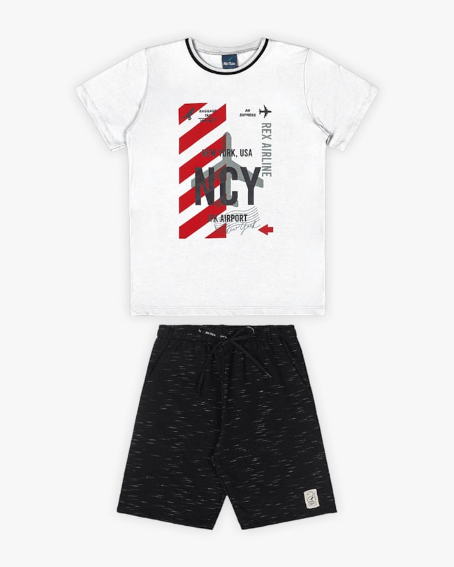 Conjunto Curto Infantil Masculino Estampa Viagem - ReiRex - Branco-33d7ed58-3112-4661-9dcd-2217e3978c81