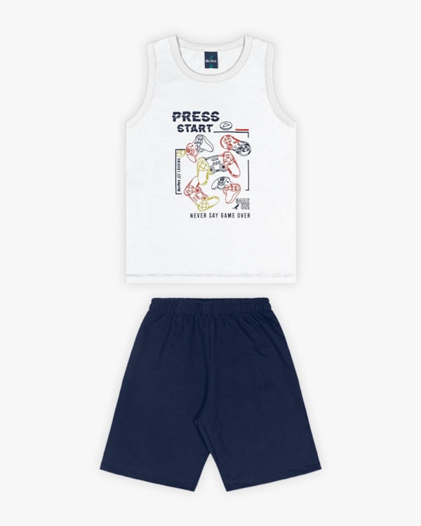 Conjunto Curto Infantil Masculino Estampa Video Game - ReiRex - Branco