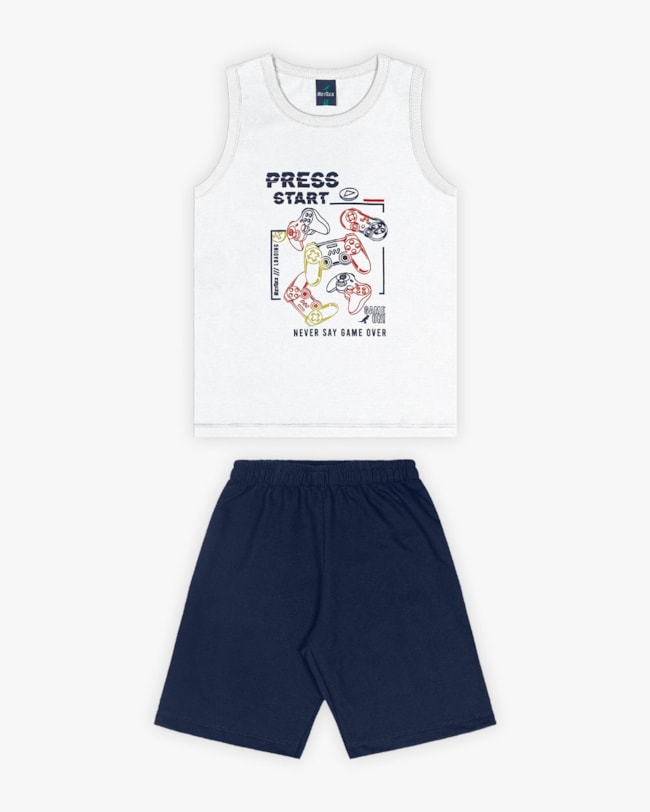 Conjunto Curto Infantil Masculino Estampa Video Game - ReiRex - Branco-a21755d9-7ad6-4fd5-a292-f455878fa44e