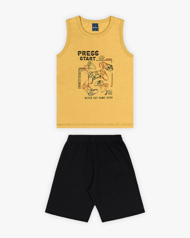 Conjunto Curto Infantil Masculino Estampa Video Game - ReiRex - Mostarda-bcd0c309-e33a-49df-8a48-87fc416d2876
