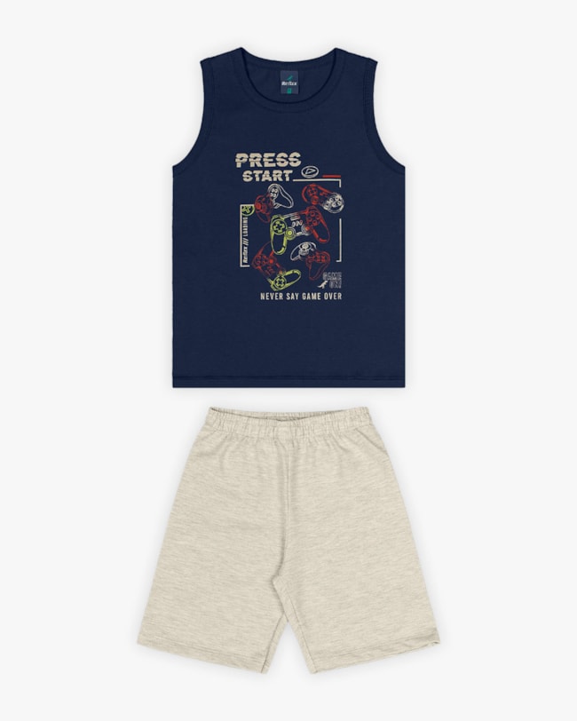 Conjunto Curto Infantil Masculino Estampa Video Game - ReiRex - Oxford-82b3f25f-4a39-446e-b3ba-68845fd0965f