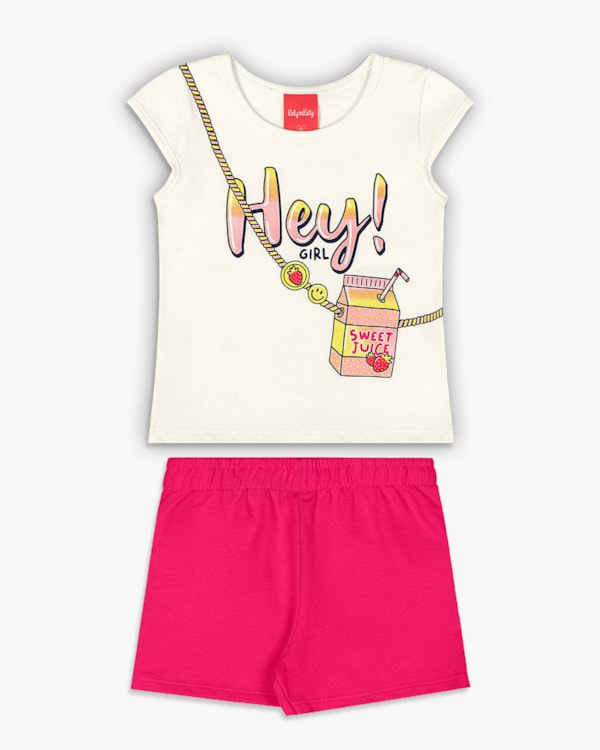 Conjunto Curto Infantil Menina com Estampa Bolsa - Kely Kety - Natural