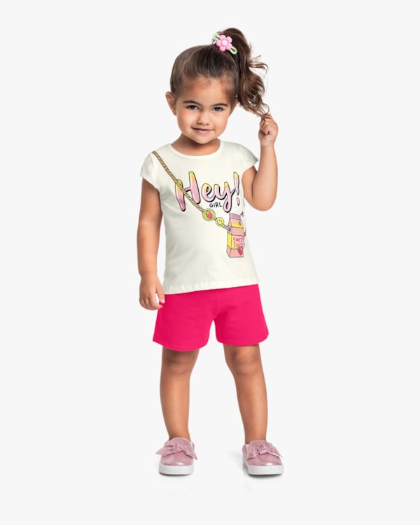 Conjunto Curto Infantil Menina com Estampa Bolsa - Kely Kety - Natural
