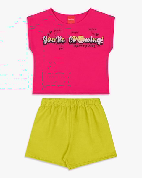 Conjunto Curto Infantil Menina com Estampa Frase - Kely Kety - Cherry