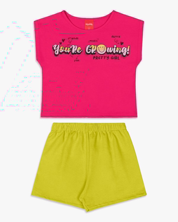Conjunto Curto Infantil Menina com Estampa Frase - Kely Kety - Cherry