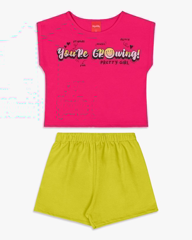 Conjunto Curto Infantil Menina com Estampa Frase - Kely Kety - Cherry-e8e30a11-19c8-457f-92c7-bfc87a535975