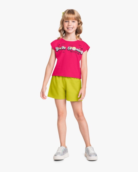 Conjunto Curto Infantil Menina com Estampa Frase - Kely Kety - Cherry