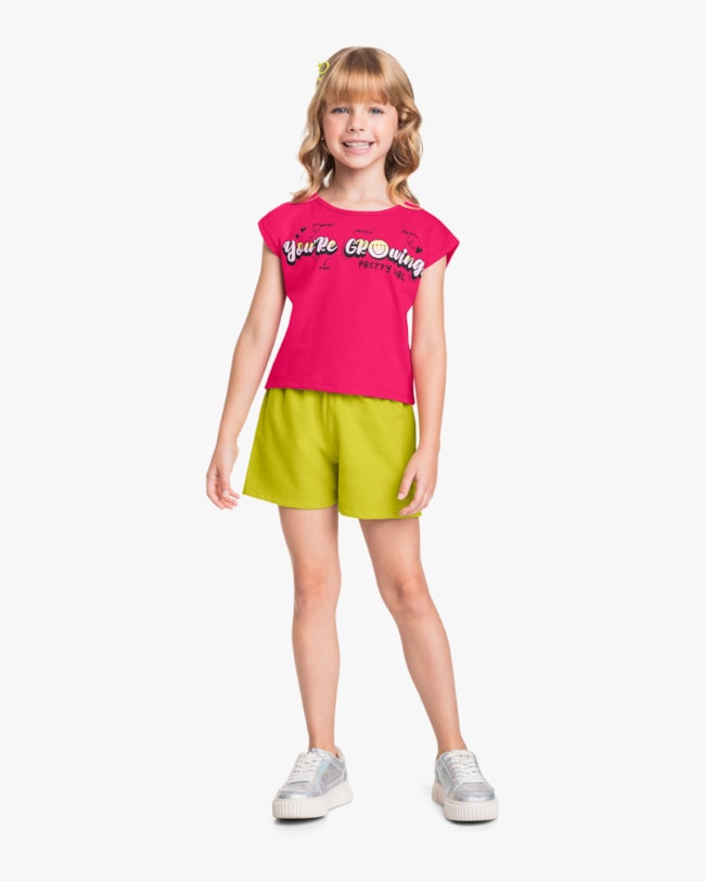 Conjunto Curto Infantil Menina com Estampa Frase - Kely Kety - Cherry-4788f002-dea3-4937-9f70-b18cc4d71e54