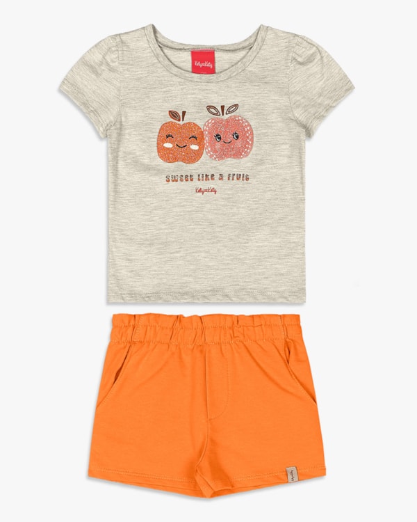Conjunto Curto Infantil Menina com Estampa Fruta - Kely Kety - Mescla