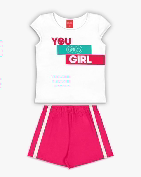 Conjunto Curto Infantil Menina com Estampa - Kely Kety - Branco