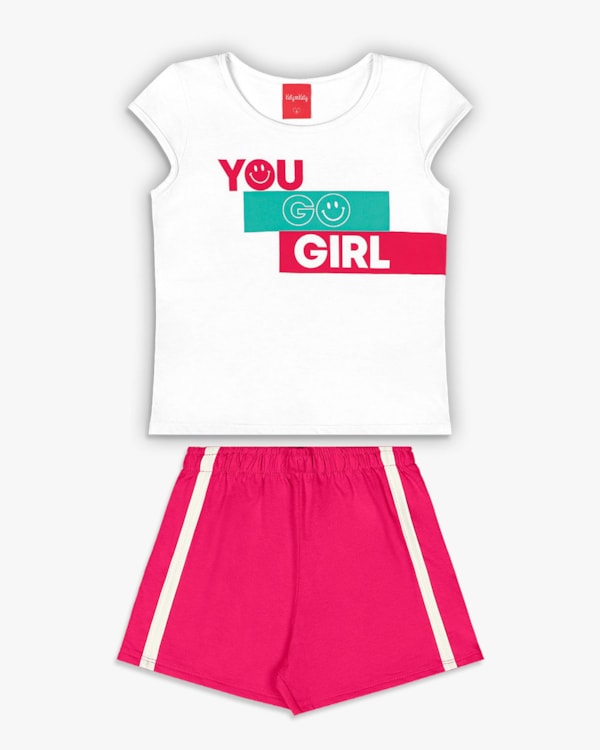 Conjunto Curto Infantil Menina com Estampa - Kely Kety - Branco