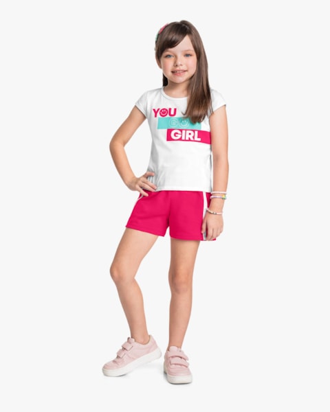 Conjunto Curto Infantil Menina com Estampa - Kely Kety - Branco