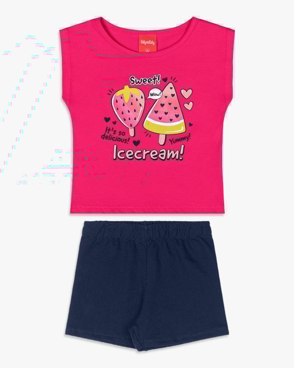 Conjunto Curto Infantil Menina com Estampa - Kely Kety - Cherry