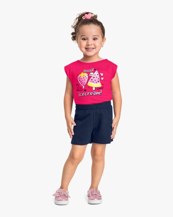 Conjunto Curto Infantil Menina com Estampa - Kely Kety - Cherry