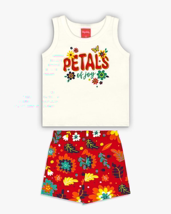 Conjunto Curto Infantil Menina em Meia Malha- Kely Kety - Natural-01