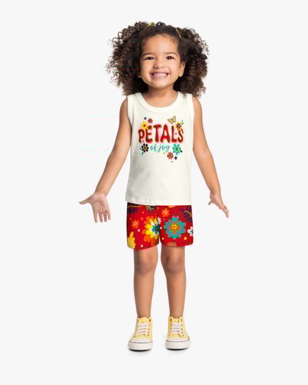 Conjunto Curto Infantil Menina em Meia Malha- Kely Kety - Natural-01