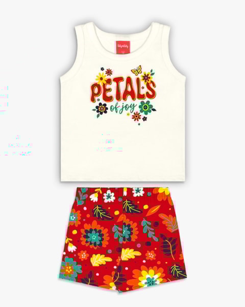 Conjunto Curto Infantil Menina em Meia Malha- Kely Kety - Natural