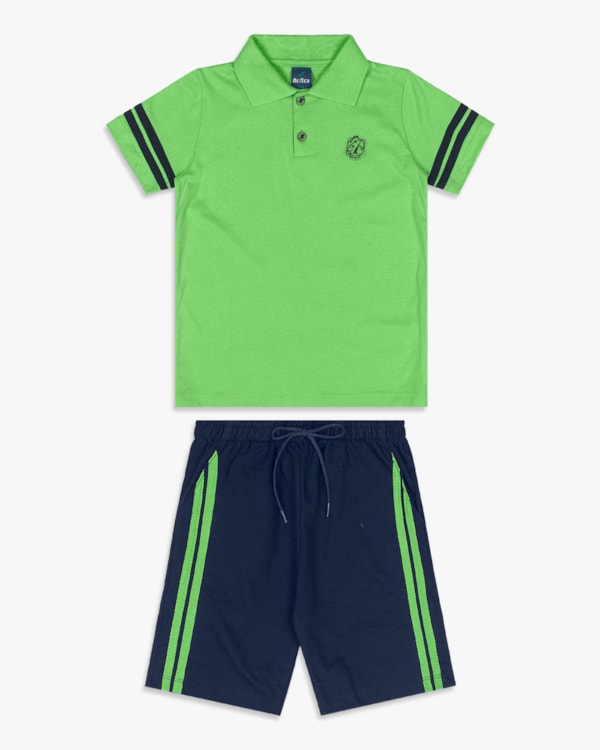 Conjunto Curto Infantil Menino com Camisa Polo - ReiRex - Pistache