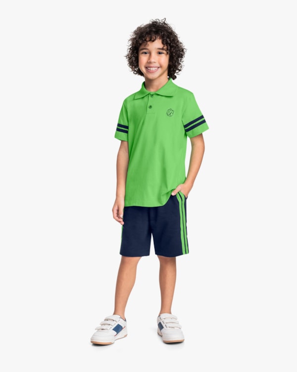 Conjunto Curto Infantil Menino com Camisa Polo - ReiRex - Pistache