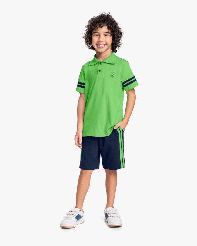 Conjunto Curto Infantil Menino com Camisa Polo - ReiRex - Pistache-34d020e0-9a4d-4b93-aa9c-5e4c9080367b